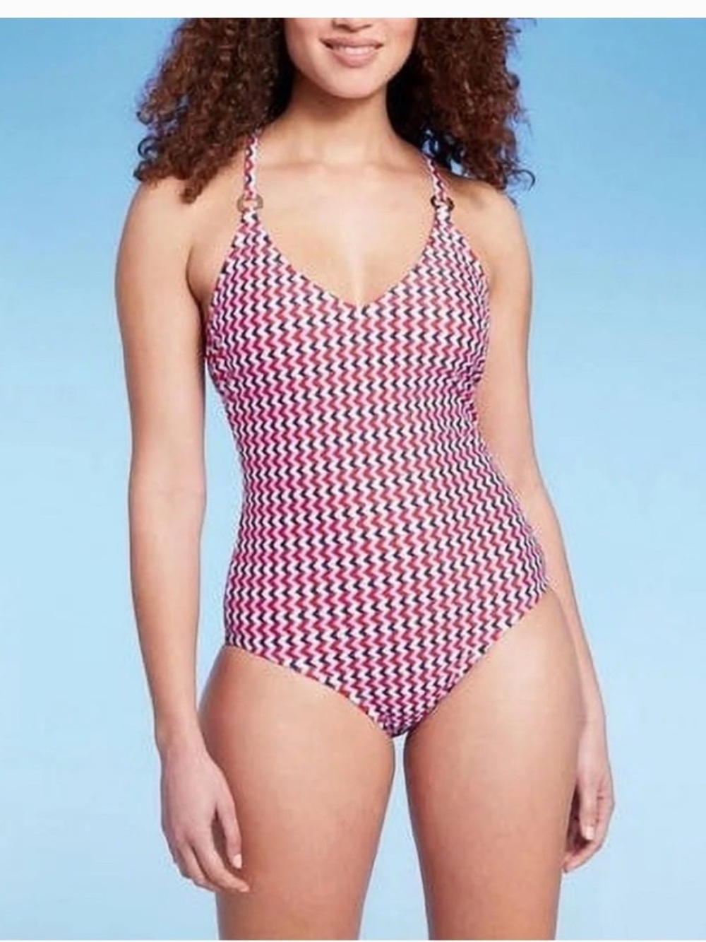 Kona Sol Red Geometric Print One-Piece Swimsuit